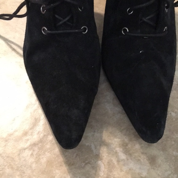 Black Genuine Suede Lace Up 3/4 Pointy Toe Boots - Picture 5 of 9
